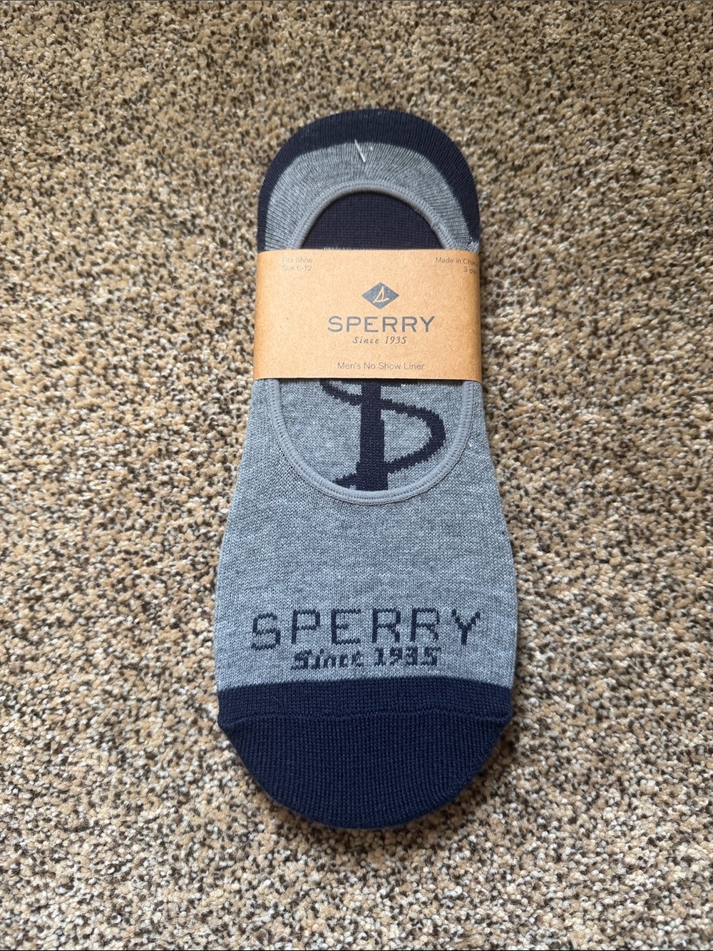 NWT 3-Pack Sperry Men's No-Show Liner Socks in Gray and Navy
